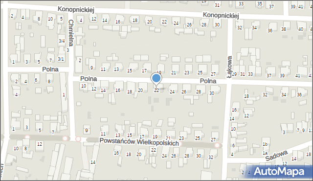 Nowy Tomyśl, Polna, 22, mapa Nowy Tomyśl