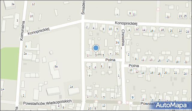 Nowy Tomyśl, Polna, 3, mapa Nowy Tomyśl