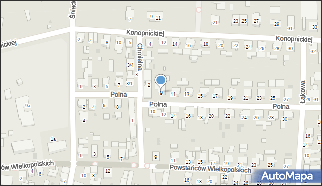 Nowy Tomyśl, Polna, 9, mapa Nowy Tomyśl
