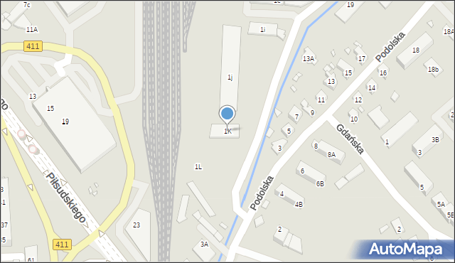 Nysa, Podolska, 1K, mapa Nysy