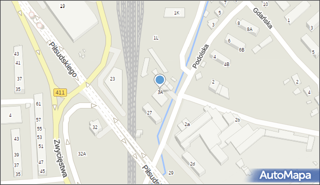 Nysa, Podolska, 3A, mapa Nysy