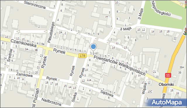 Oborniki, Powstańców Wielkopolskich, 1, mapa Oborniki