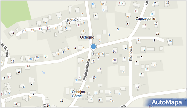 Ochojno, Podhalańska, 1, mapa Ochojno