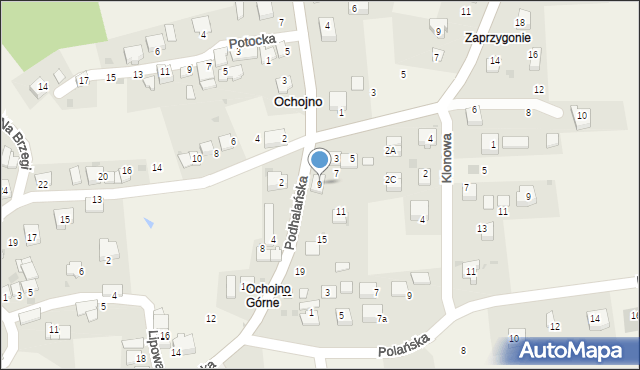 Ochojno, Podhalańska, 9, mapa Ochojno