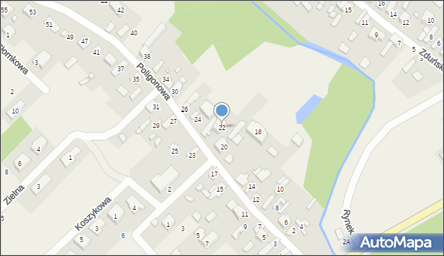 Okuniew, Poligonowa, 22, mapa Okuniew