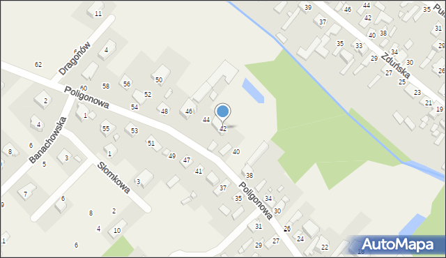 Okuniew, Poligonowa, 42, mapa Okuniew