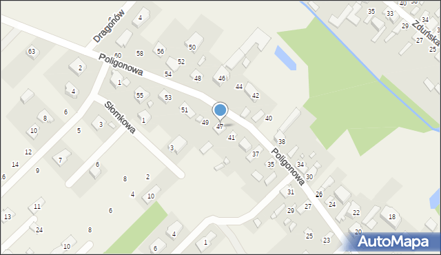 Okuniew, Poligonowa, 47, mapa Okuniew