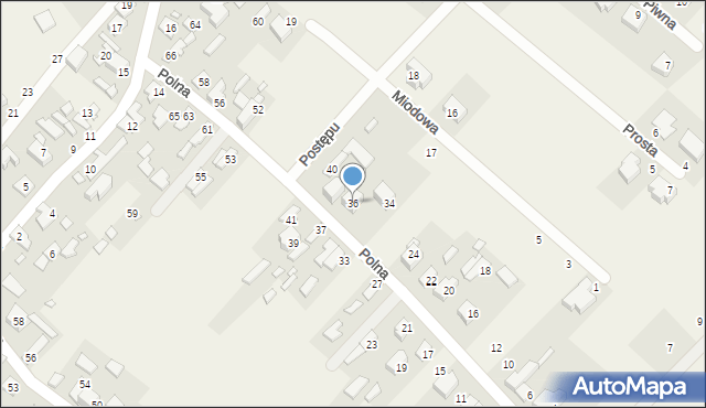 Okuniew, Polna, 36, mapa Okuniew