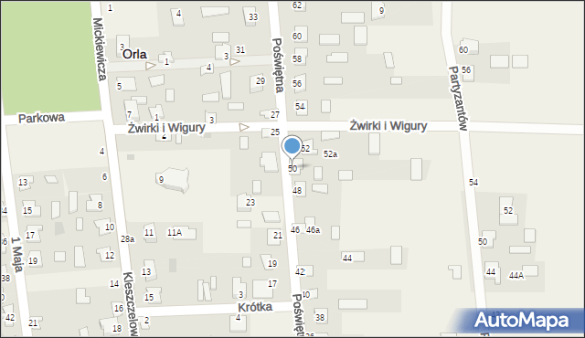 Orla, Poświętna, 50, mapa Orla
