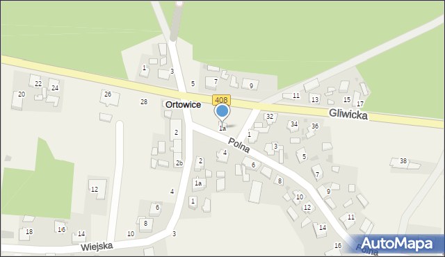 Ortowice, Polna, 1a, mapa Ortowice