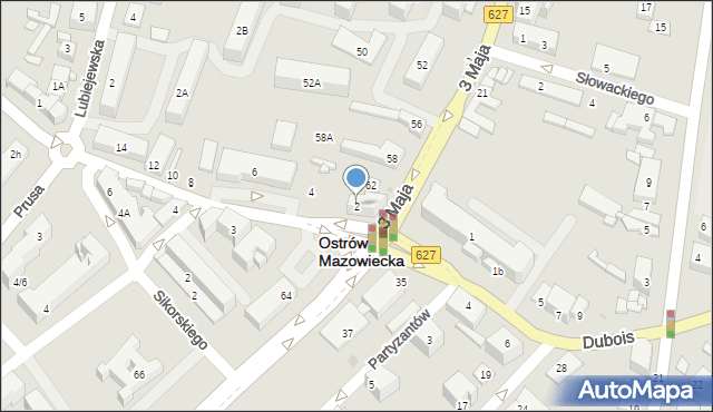 Ostrów Mazowiecka, Pocztowa, 2, mapa Ostrów Mazowiecka