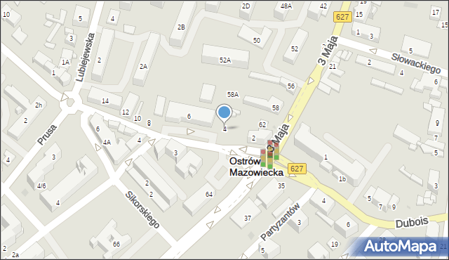 Ostrów Mazowiecka, Pocztowa, 4, mapa Ostrów Mazowiecka