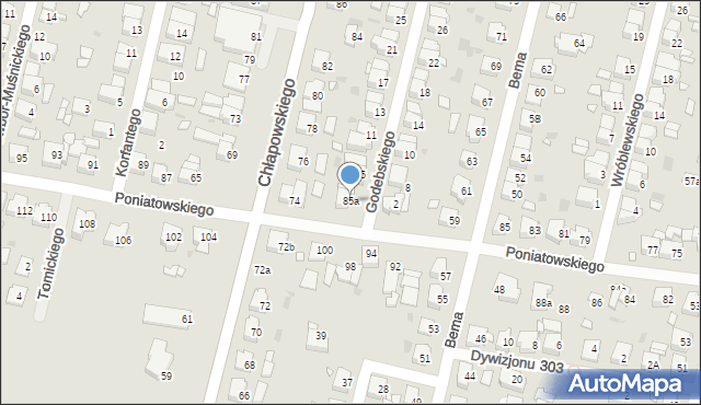 Ostrów Wielkopolski, Poniatowskiego, 85a, mapa Ostrów Wielkopolski