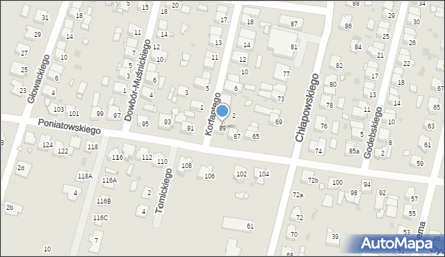 Ostrów Wielkopolski, Poniatowskiego, 89, mapa Ostrów Wielkopolski