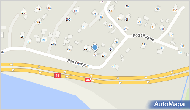Oświęcim, Pod Olszyną, 22, mapa Oświęcimia