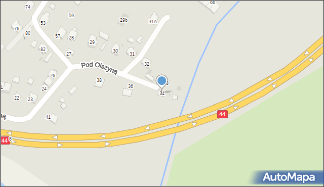 Oświęcim, Pod Olszyną, 34, mapa Oświęcimia