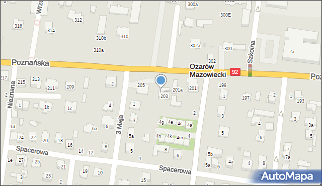 Ożarów Mazowiecki, Poznańska, 203A, mapa Ożarów Mazowiecki