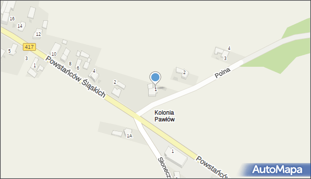 Pawłów, Polna, 1, mapa Pawłów