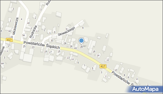 Pawłów, Powstańców Śląskich, 20, mapa Pawłów