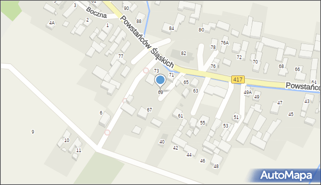 Pawłów, Powstańców Śląskich, 69, mapa Pawłów