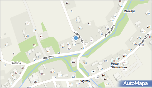 Pewel Ślemieńska, Podgórska, 43a, mapa Pewel Ślemieńska