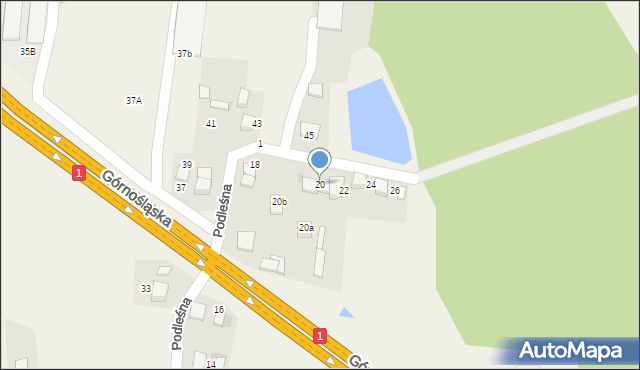 Piasek, Podleśna, 20, mapa Piasek