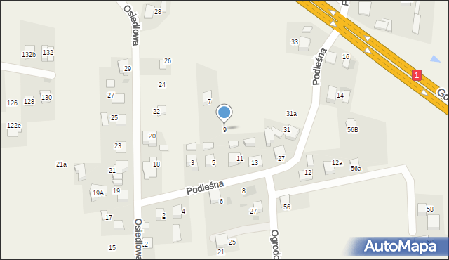 Piasek, Podleśna, 9, mapa Piasek