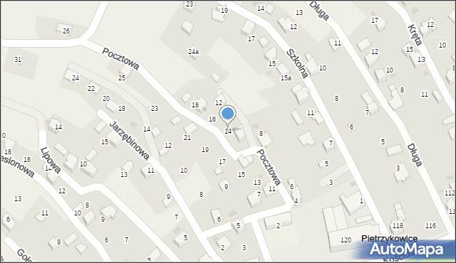 Pietrzykowice, Pocztowa, 14, mapa Pietrzykowice