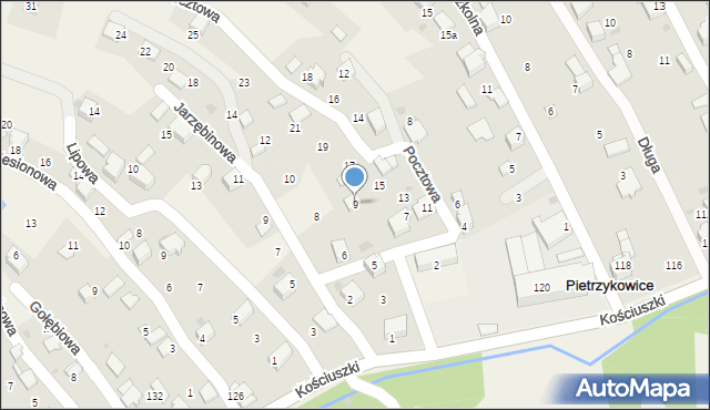 Pietrzykowice, Pocztowa, 9, mapa Pietrzykowice