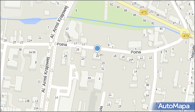 Piotrków Trybunalski, Polna, 22, mapa Piotrków Trybunalski