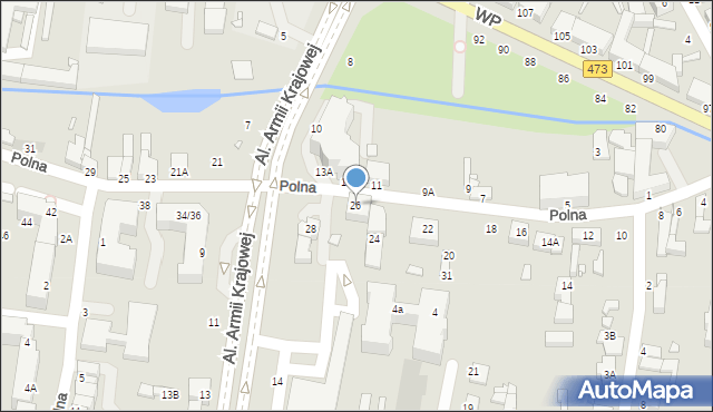 Piotrków Trybunalski, Polna, 26, mapa Piotrków Trybunalski