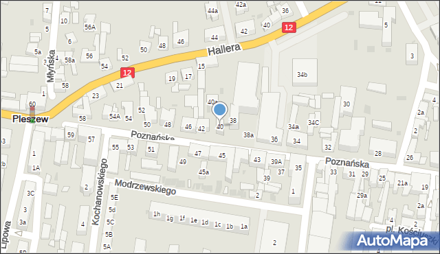 Pleszew, Poznańska, 40, mapa Pleszew