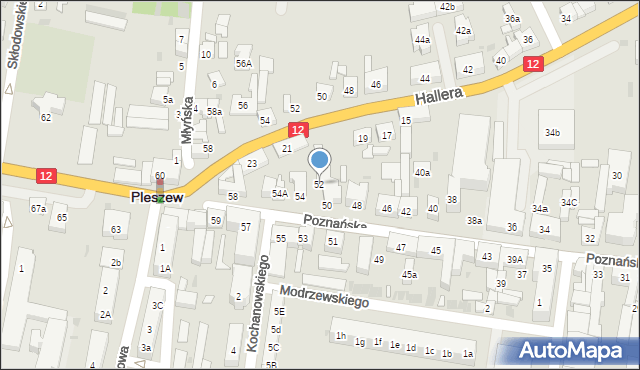 Pleszew, Poznańska, 52, mapa Pleszew