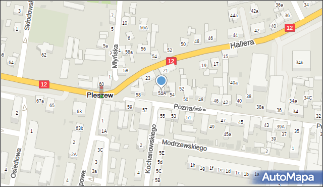 Pleszew, Poznańska, 54A, mapa Pleszew