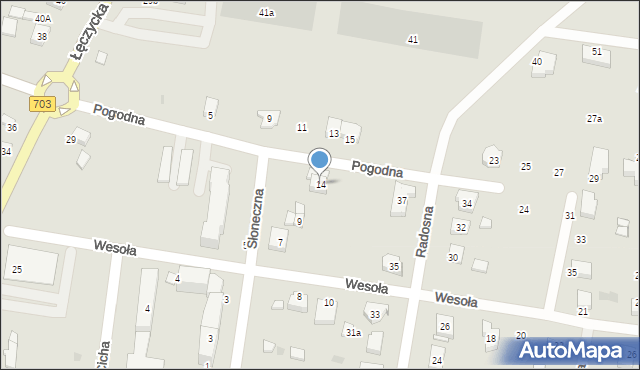 Poddębice, Pogodna, 14, mapa Poddębice