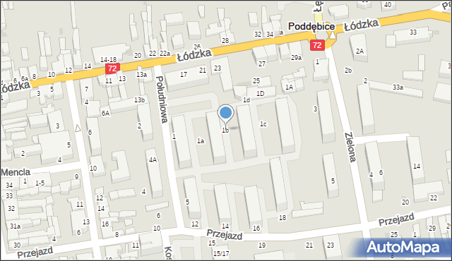 Poddębice, Południowa, 1b, mapa Poddębice