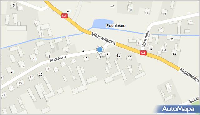 Podnieśno, Podlaska, 3, mapa Podnieśno