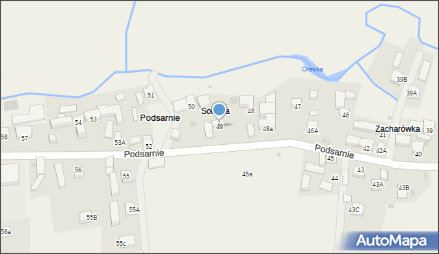 Podsarnie, Podsarnie, 49, mapa Podsarnie