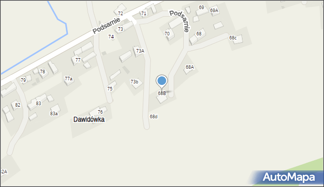 Podsarnie, Podsarnie, 68B, mapa Podsarnie