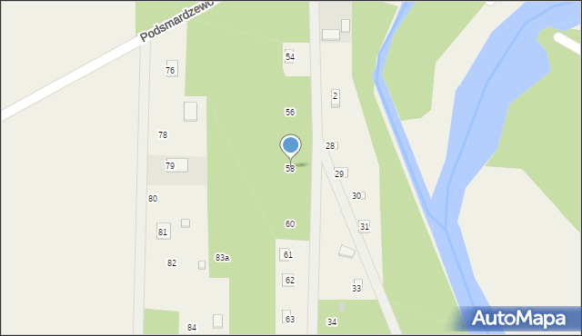 Podsmardzewo, Podsmardzewo, 58, mapa Podsmardzewo