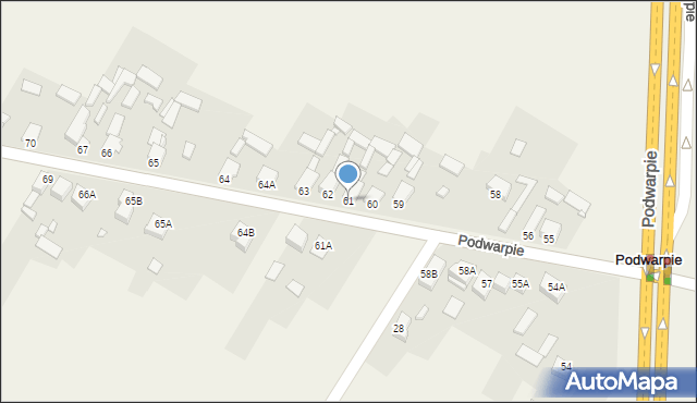 Podwarpie, Podwarpie, 61, mapa Podwarpie
