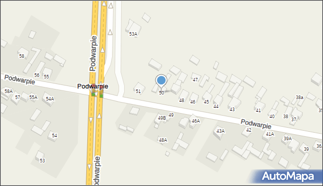 Podwarpie, Podwarpie, 50A, mapa Podwarpie