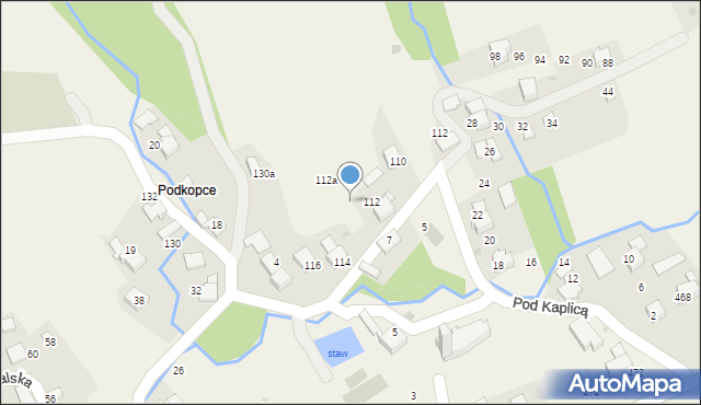 Ponikiew, Pod Kaplicą, 112b, mapa Ponikiew