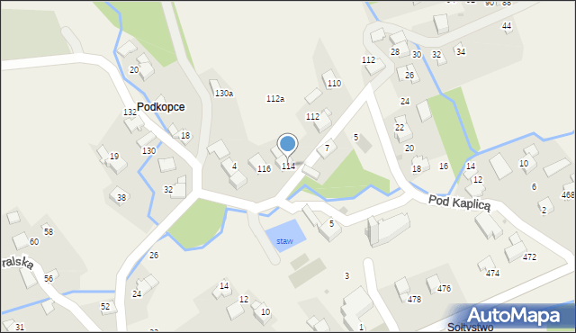 Ponikiew, Pod Kaplicą, 114, mapa Ponikiew