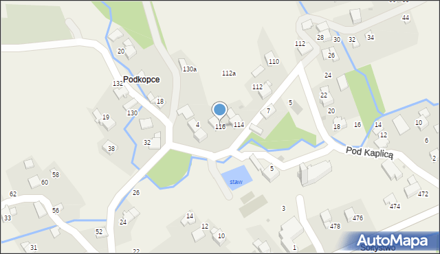 Ponikiew, Pod Kaplicą, 116, mapa Ponikiew