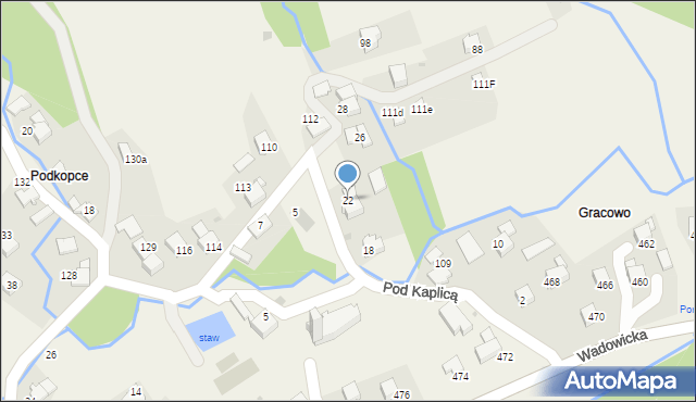 Ponikiew, Pod Kaplicą, 22, mapa Ponikiew