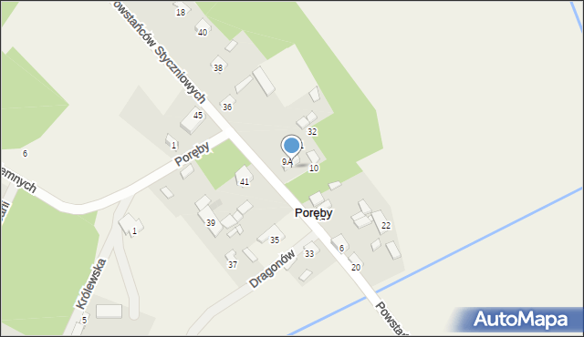 Poręby, Powstańców Styczniowych, 30, mapa Poręby
