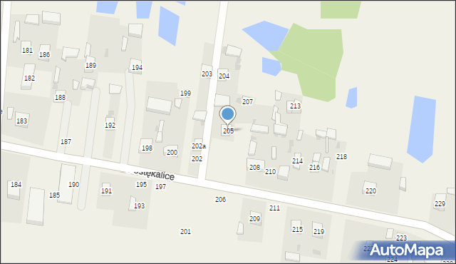 Postękalice, Postękalice, 205, mapa Postękalice