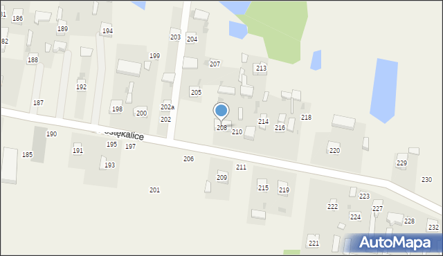 Postękalice, Postękalice, 208, mapa Postękalice