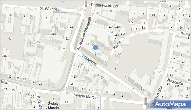 Poznań, Podgórna, 1, mapa Poznania